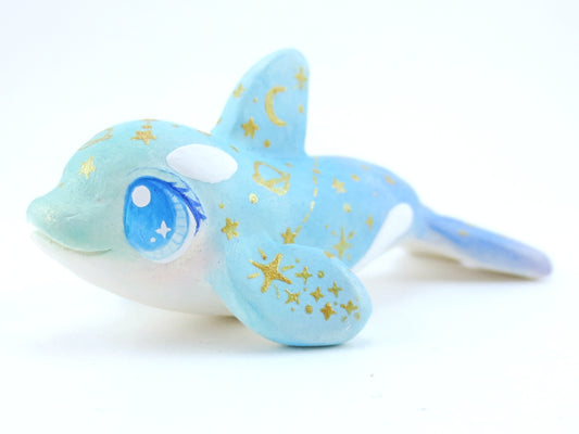 Ombre Blue/Green Constellation Orca Figurine - Polymer Clay Kawaii Animals