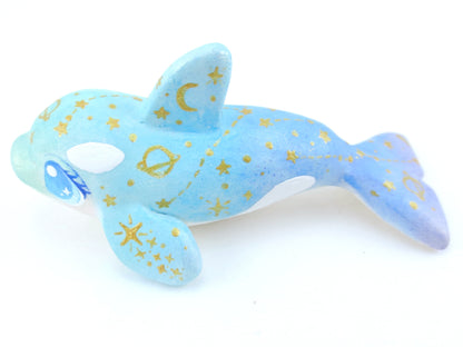 Ombre Blue/Green Constellation Orca Figurine - Polymer Clay Kawaii Animals