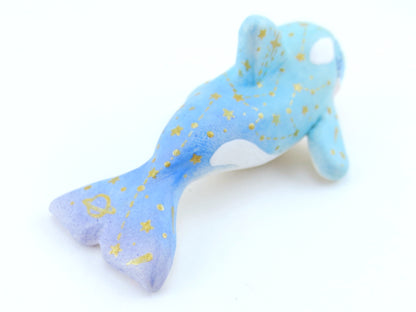 Ombre Blue/Green Constellation Orca Figurine - Polymer Clay Kawaii Animals