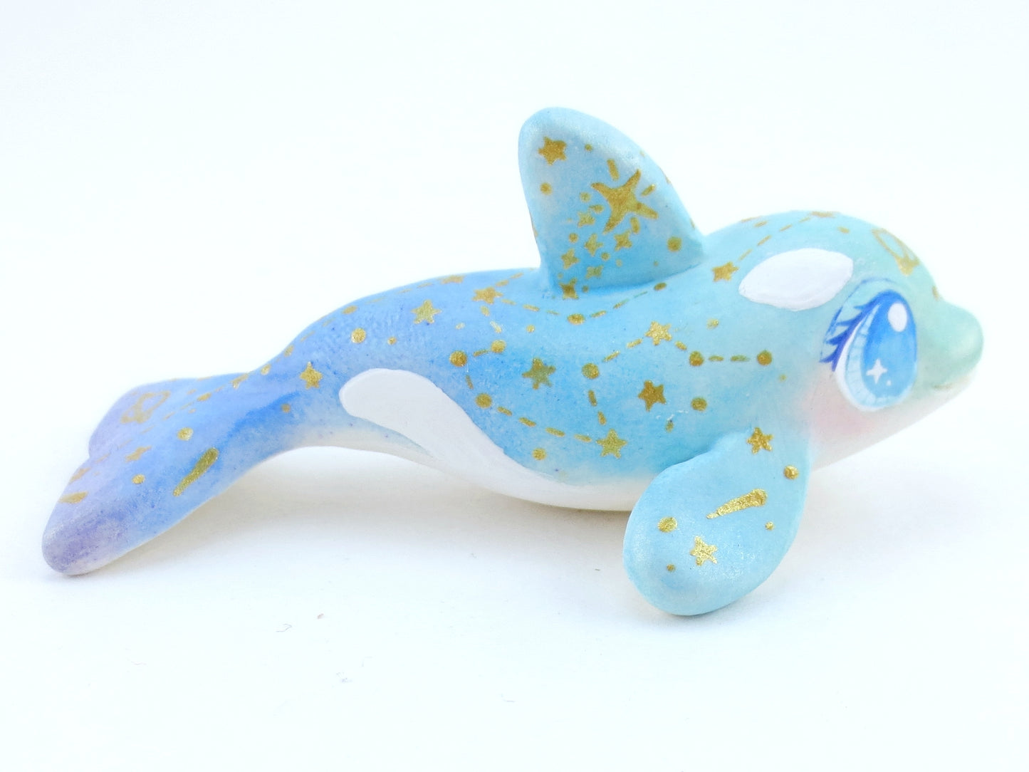 Ombre Blue/Green Constellation Orca Figurine - Polymer Clay Kawaii Animals