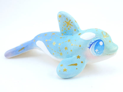 Ombre Blue/Green Constellation Orca Figurine - Polymer Clay Kawaii Animals