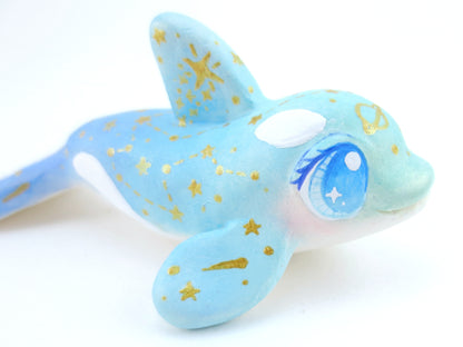 Ombre Blue/Green Constellation Orca Figurine - Polymer Clay Kawaii Animals