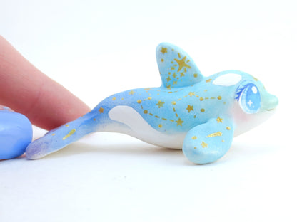 Ombre Blue/Green Constellation Orca Figurine - Polymer Clay Kawaii Animals