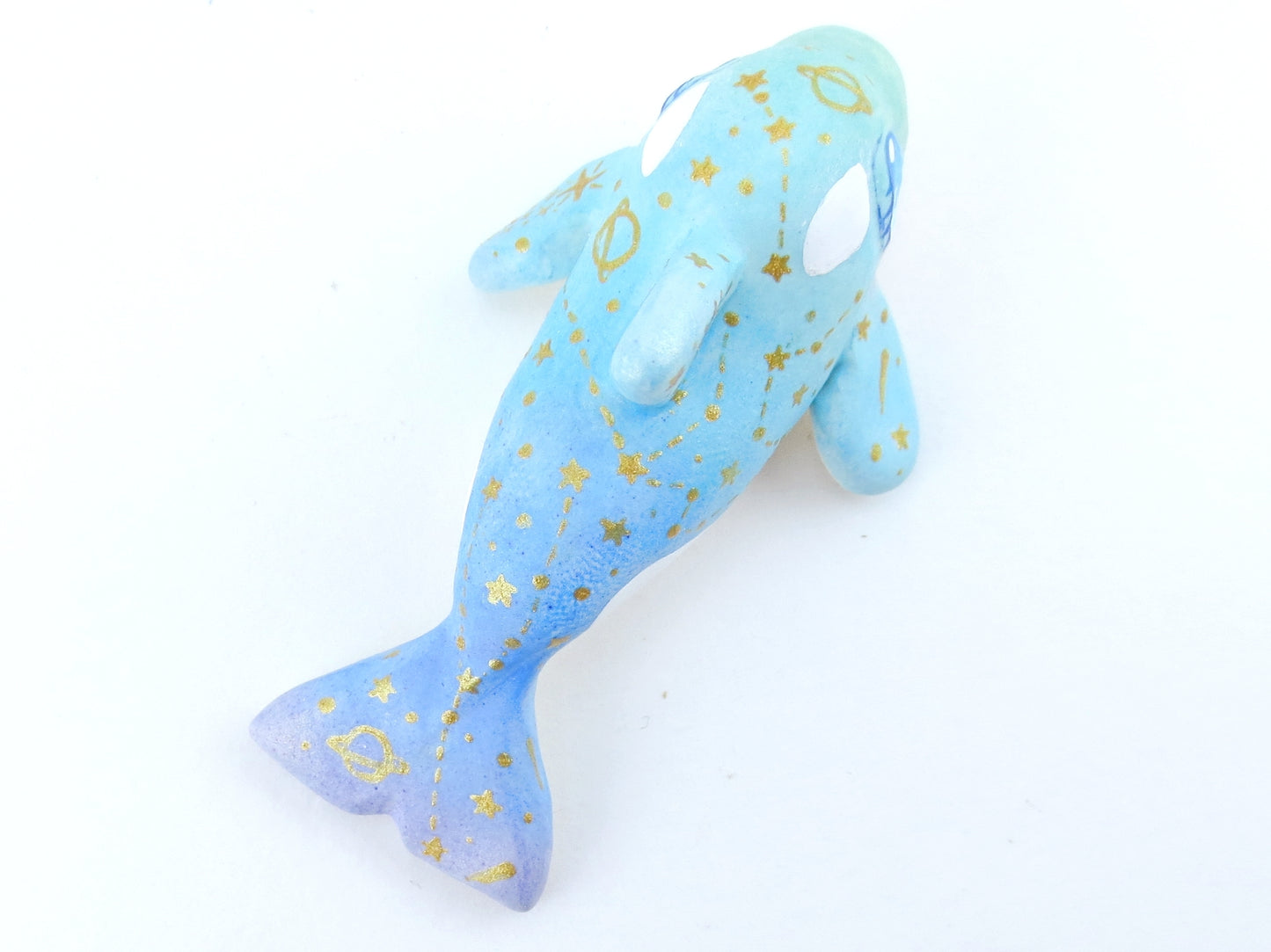 Ombre Blue/Green Constellation Orca Figurine - Polymer Clay Kawaii Animals