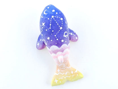 Night Sky and Sunset Ombre Whale Figurine - Polymer Clay Kawaii Animals