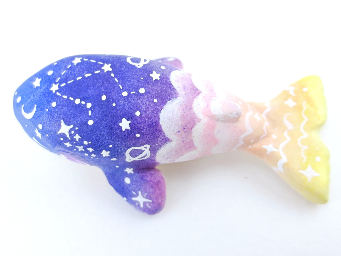 Night Sky and Sunset Ombre Whale Figurine - Polymer Clay Kawaii Animals