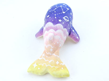 Night Sky and Sunset Ombre Whale Figurine - Polymer Clay Kawaii Animals