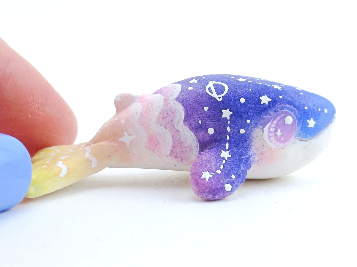 Night Sky and Sunset Ombre Whale Figurine - Polymer Clay Kawaii Animals