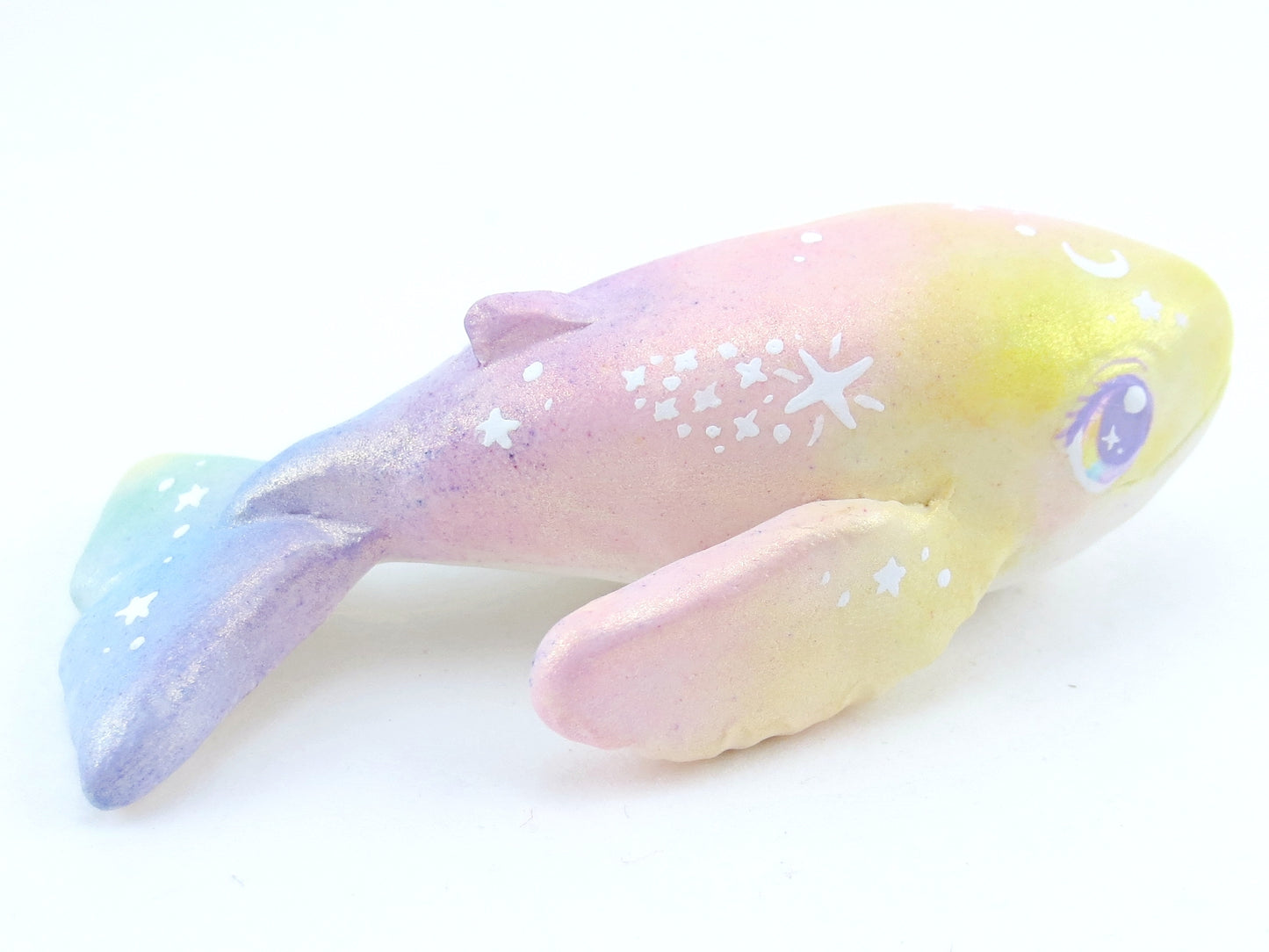 Rainbow Iridescent Whale Figurine - Polymer Clay Kawaii Animals