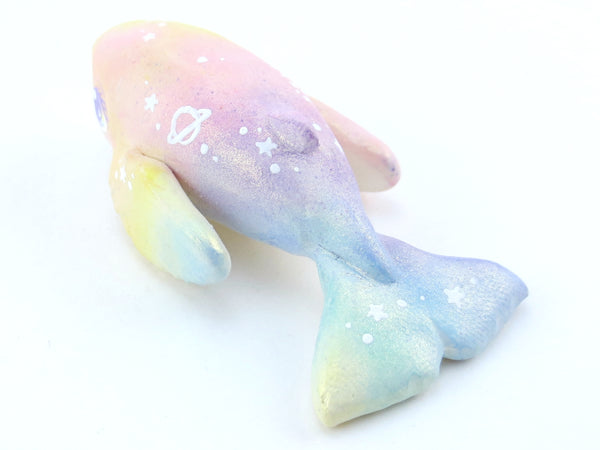 Rainbow Iridescent Whale Figurine - Polymer Clay Kawaii Animals