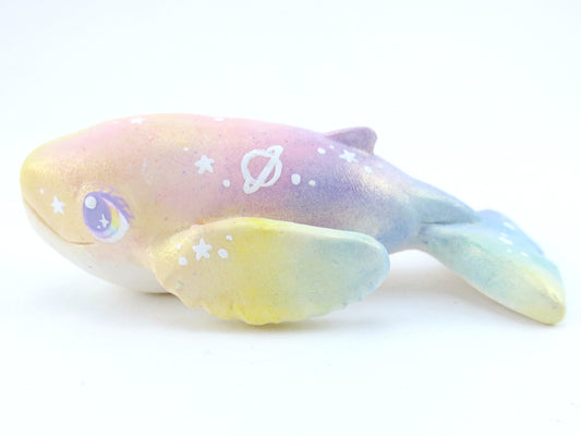 Rainbow Iridescent Whale Figurine - Polymer Clay Kawaii Animals