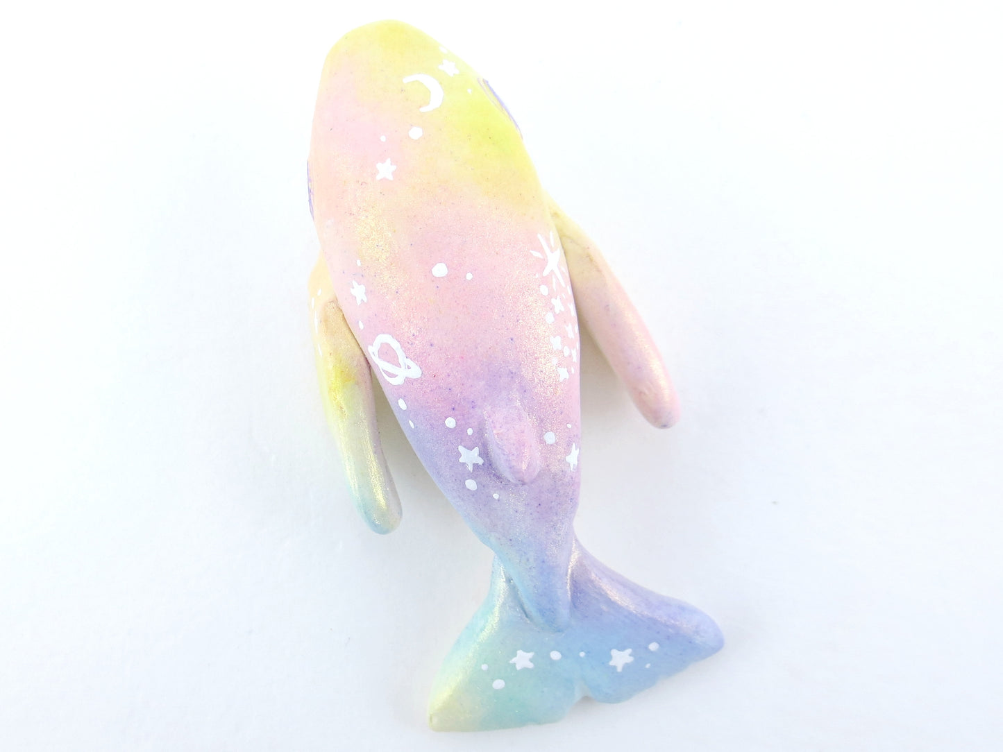 Rainbow Iridescent Whale Figurine - Polymer Clay Kawaii Animals