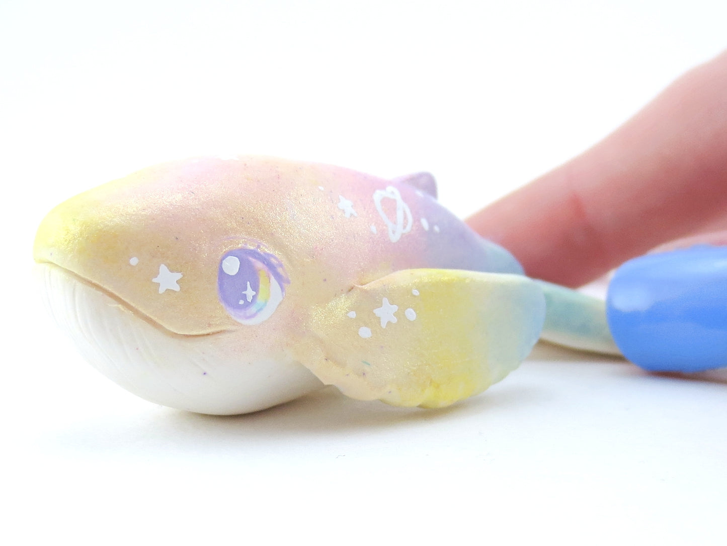 Rainbow Iridescent Whale Figurine - Polymer Clay Kawaii Animals