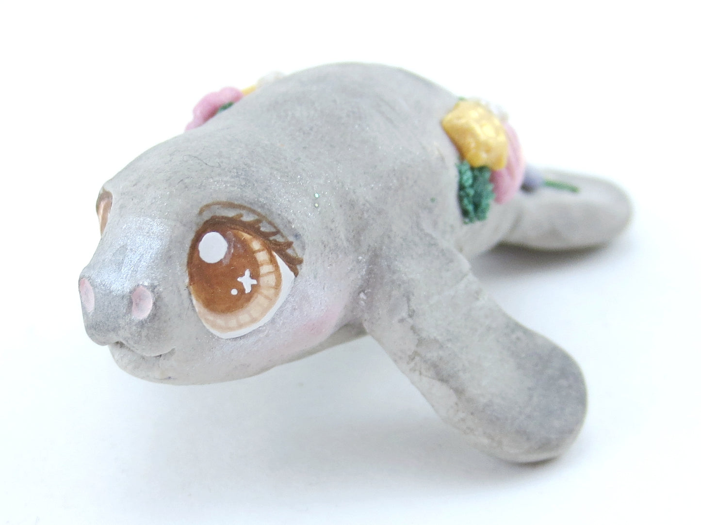 Manatee Figurine with Seashells - Polymer Clay Kawaii Animals