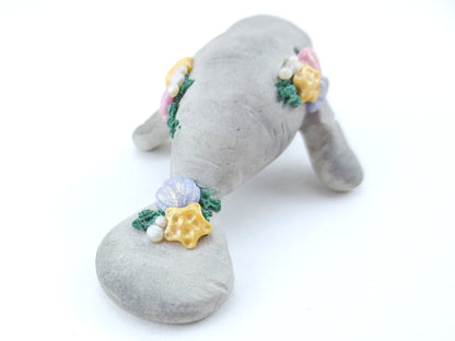 Manatee Figurine with Seashells - Polymer Clay Kawaii Animals