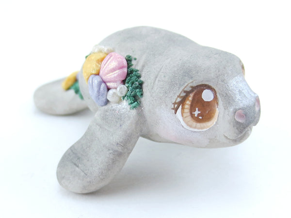 Manatee Figurine with Seashells - Polymer Clay Kawaii Animals