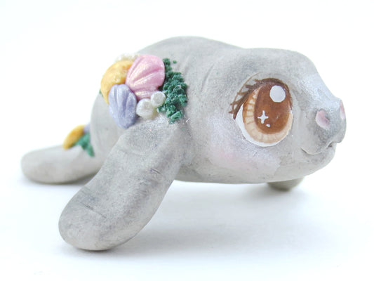 Manatee Figurine with Seashells - Polymer Clay Kawaii Animals