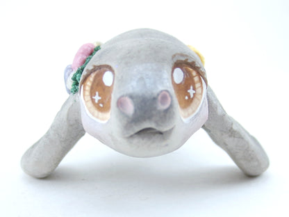 Manatee Figurine with Seashells - Polymer Clay Kawaii Animals