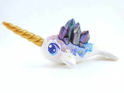 Crystal Constellation Watercolor Effect Narwhal Figurine - Polymer Clay Kawaii Animals