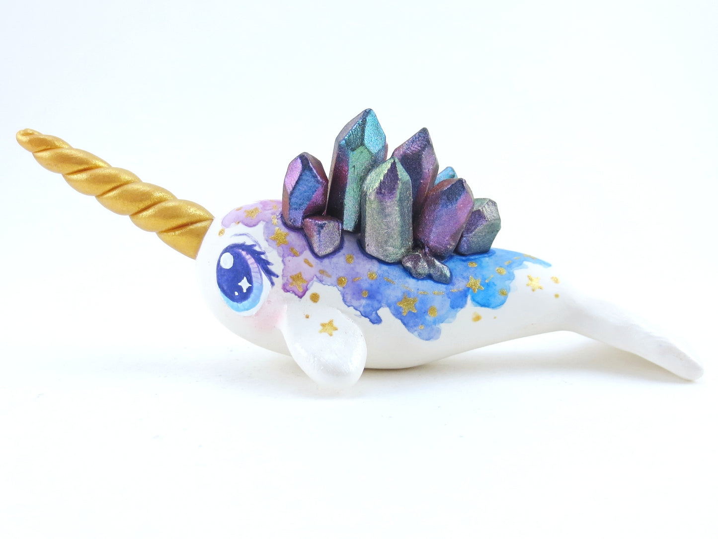 Crystal Constellation Watercolor Effect Narwhal Figurine - Polymer Clay Kawaii Animals