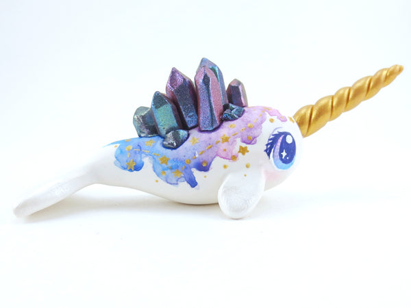 Crystal Constellation Watercolor Effect Narwhal Figurine - Polymer Clay Kawaii Animals