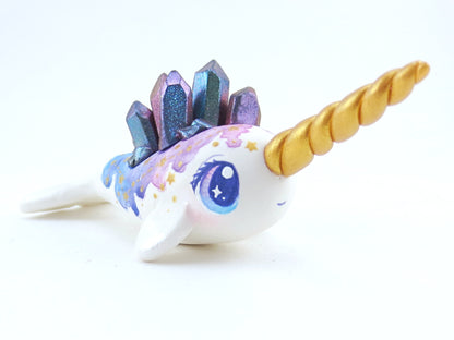 Crystal Constellation Watercolor Effect Narwhal Figurine - Polymer Clay Kawaii Animals