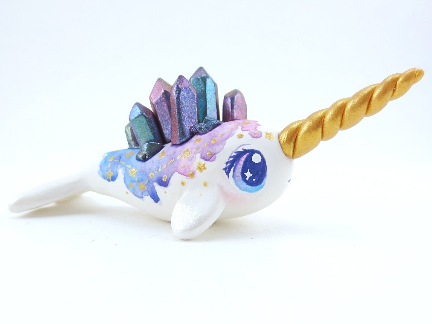 Crystal Constellation Watercolor Effect Narwhal Figurine - Polymer Clay Kawaii Animals