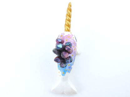 Crystal Constellation Watercolor Effect Narwhal Figurine - Polymer Clay Kawaii Animals