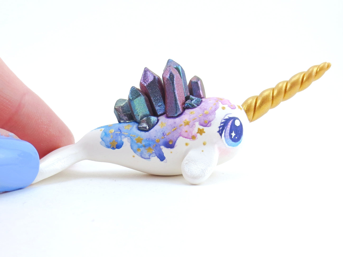 Crystal Constellation Watercolor Effect Narwhal Figurine - Polymer Clay Kawaii Animals