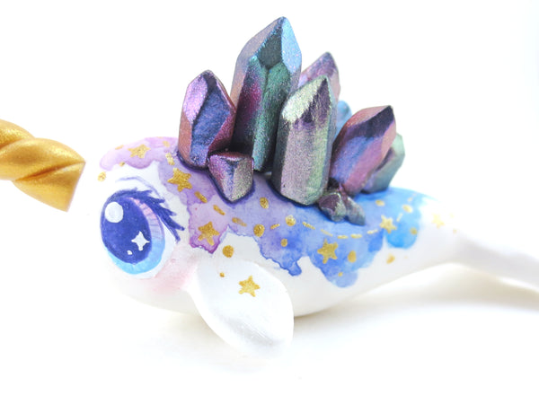 Crystal Constellation Watercolor Effect Narwhal Figurine - Polymer Clay Kawaii Animals