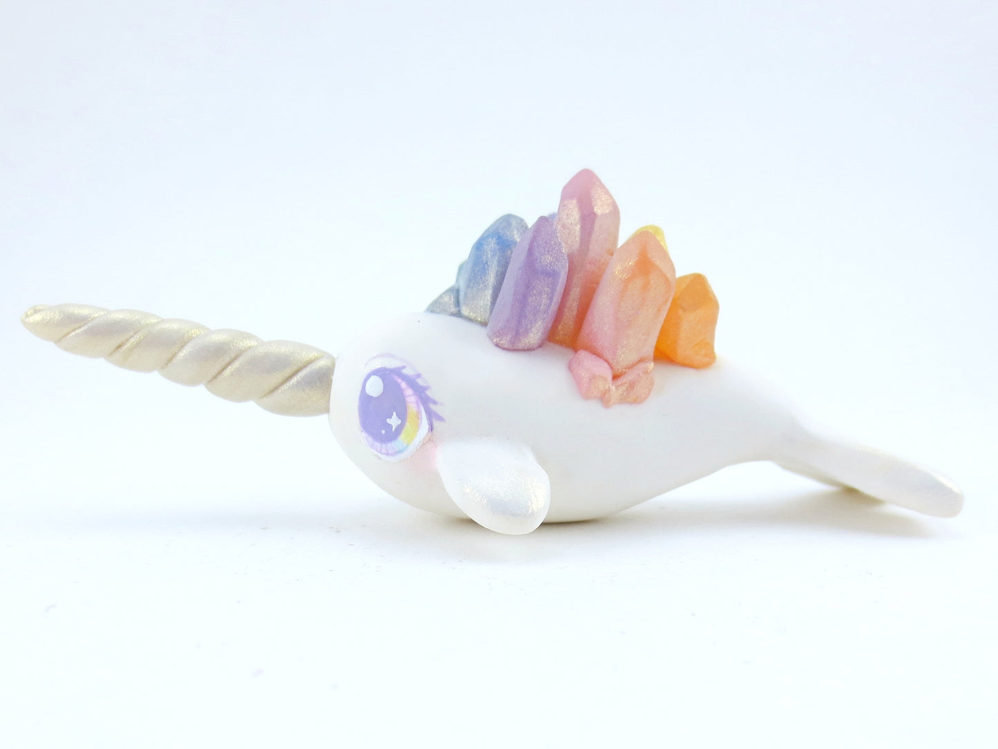 Rainbow Crystal Narwhal Figurine - Polymer Clay Kawaii Animals