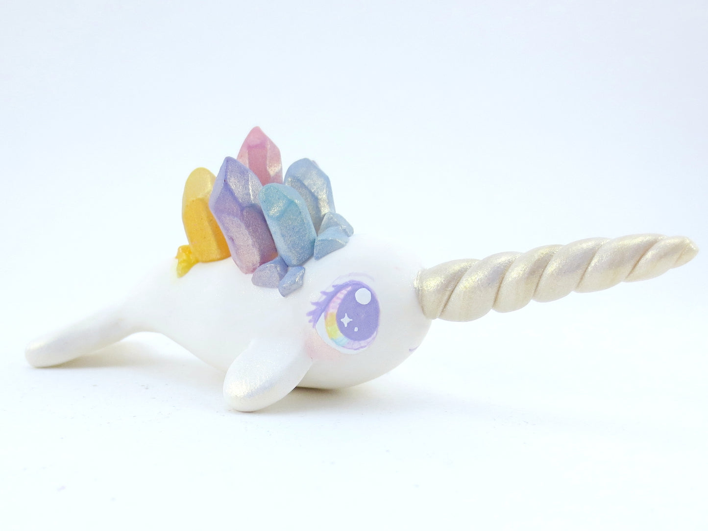 Rainbow Crystal Narwhal Figurine - Polymer Clay Kawaii Animals