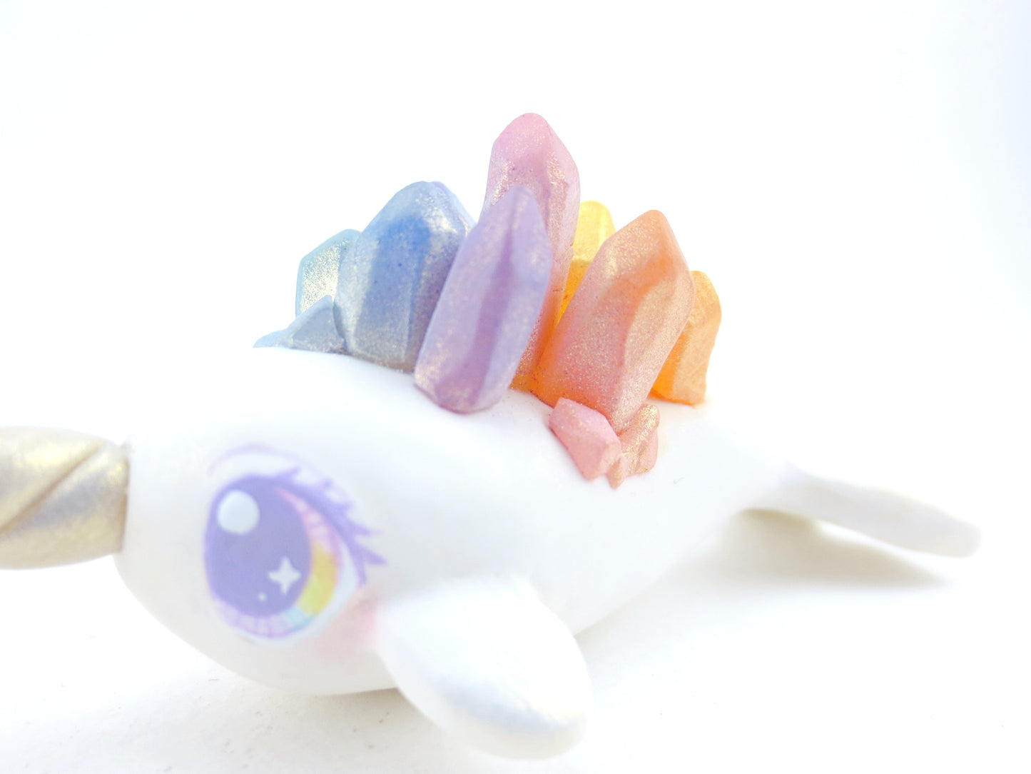 Rainbow Crystal Narwhal Figurine - Polymer Clay Kawaii Animals