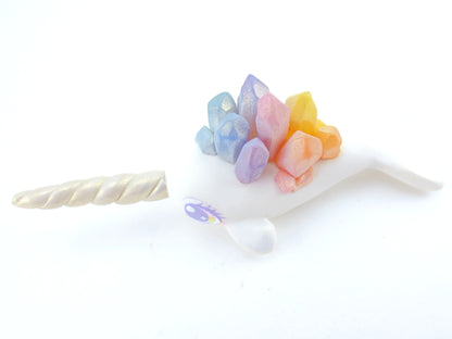 Rainbow Crystal Narwhal Figurine - Polymer Clay Kawaii Animals