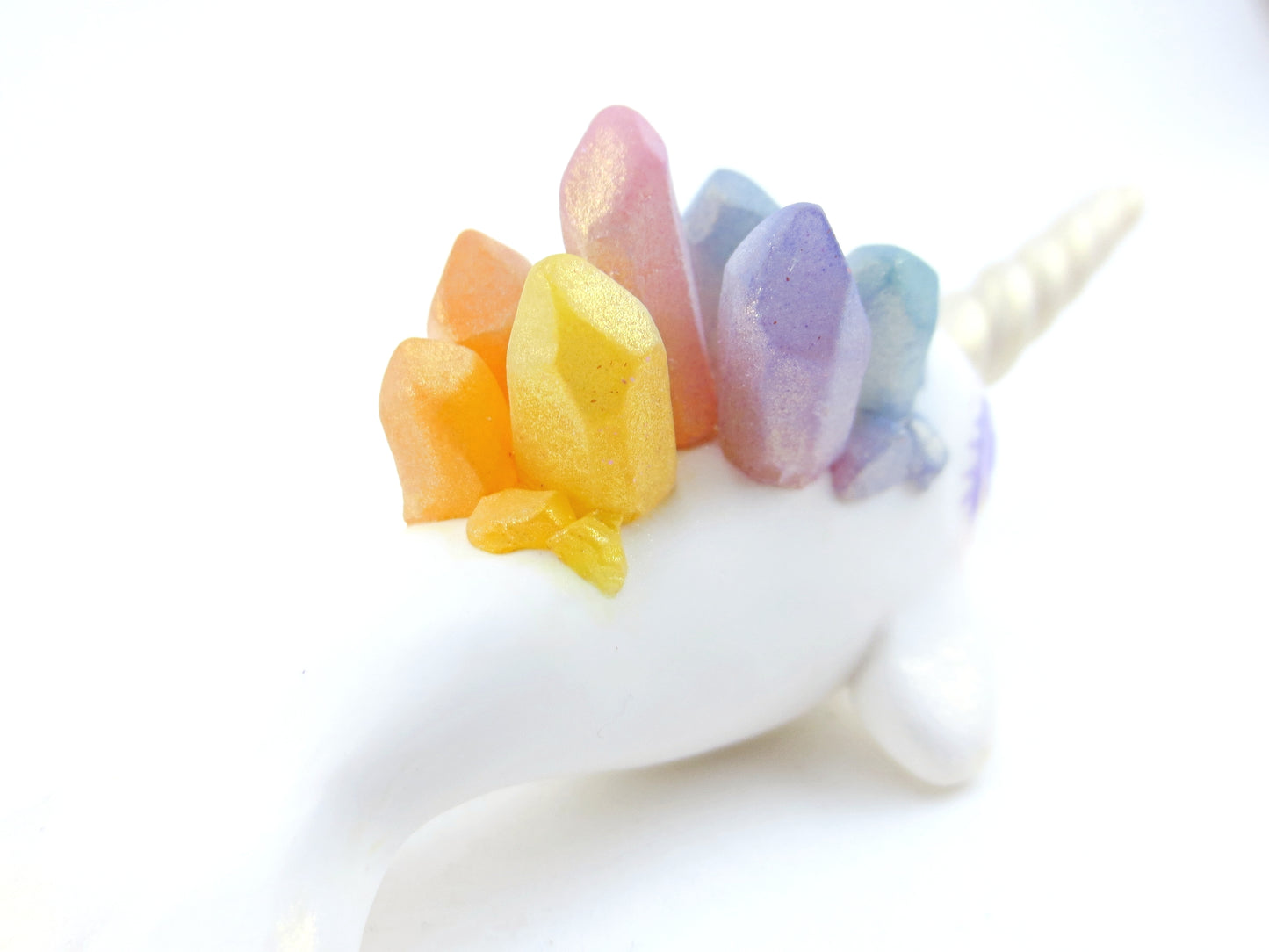 Rainbow Crystal Narwhal Figurine - Polymer Clay Kawaii Animals