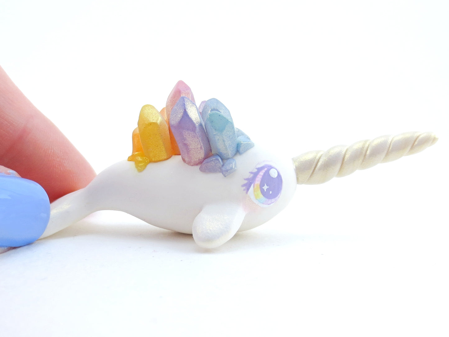 Rainbow Crystal Narwhal Figurine - Polymer Clay Kawaii Animals