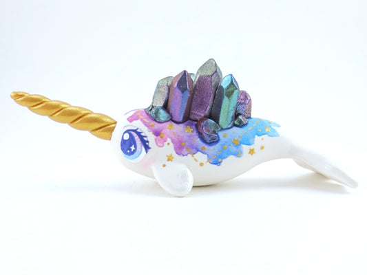 Crystal Constellation Watercolor Effect Narwhal Figurine - Polymer Clay Kawaii Animals (2)