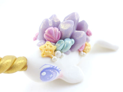 Seashell Purple Crystal Narwhal Figurine - Polymer Clay Kawaii Animals