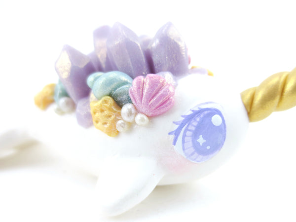 Seashell Purple Crystal Narwhal Figurine - Polymer Clay Kawaii Animals