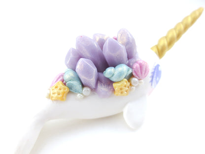 Seashell Purple Crystal Narwhal Figurine - Polymer Clay Kawaii Animals