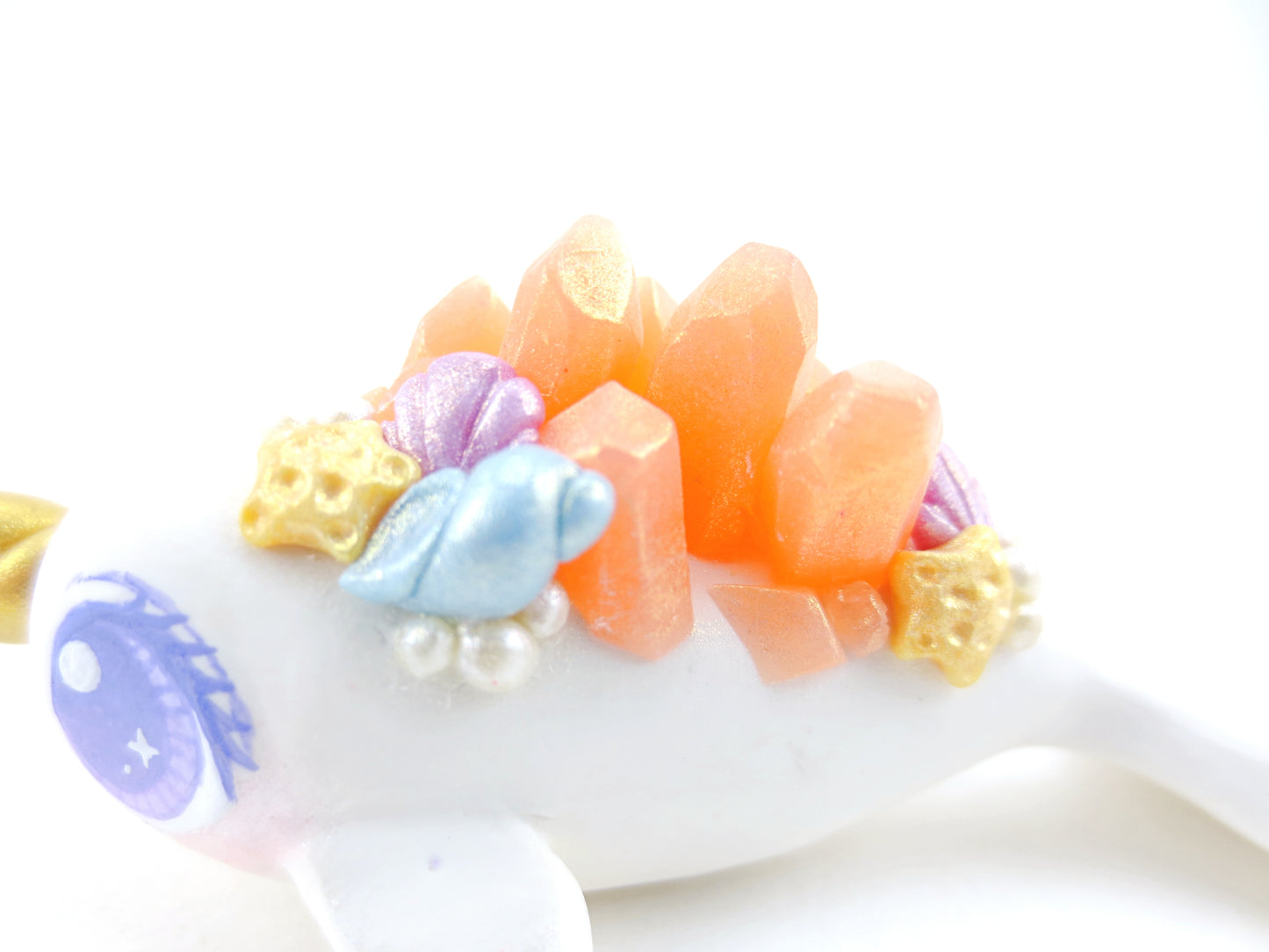 Seashell Pink Crystal Narwhal Figurine - Polymer Clay Kawaii Animals