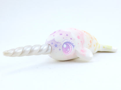 Sunset Cloud Stencil Narwhal Figurine - Polymer Clay Kawaii Animals