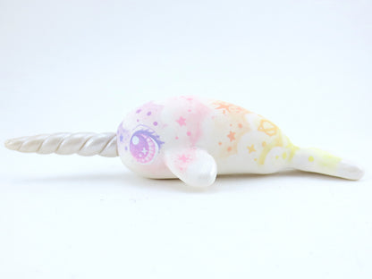 Sunset Cloud Stencil Narwhal Figurine - Polymer Clay Kawaii Animals