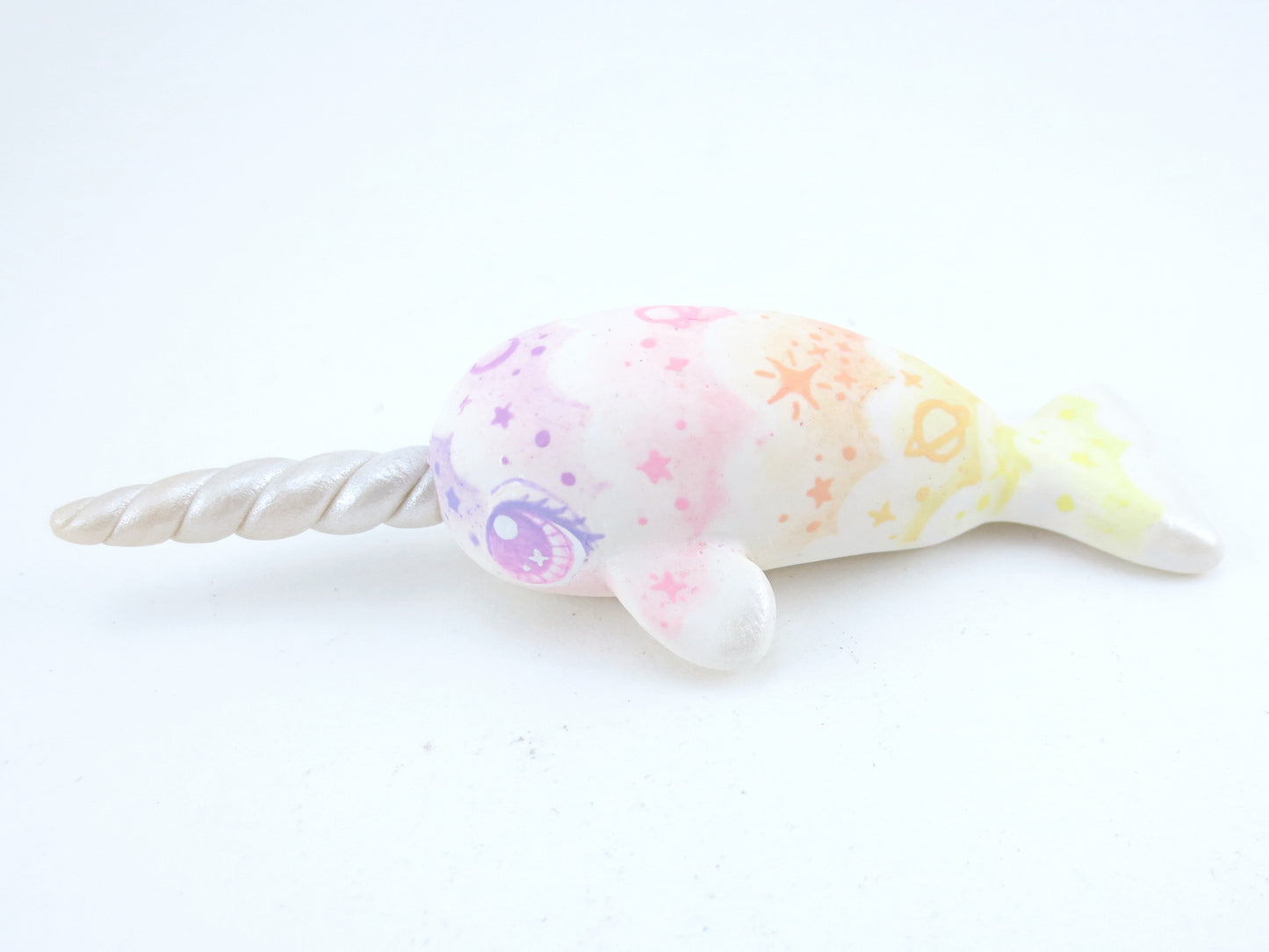 Sunset Cloud Stencil Narwhal Figurine - Polymer Clay Kawaii Animals