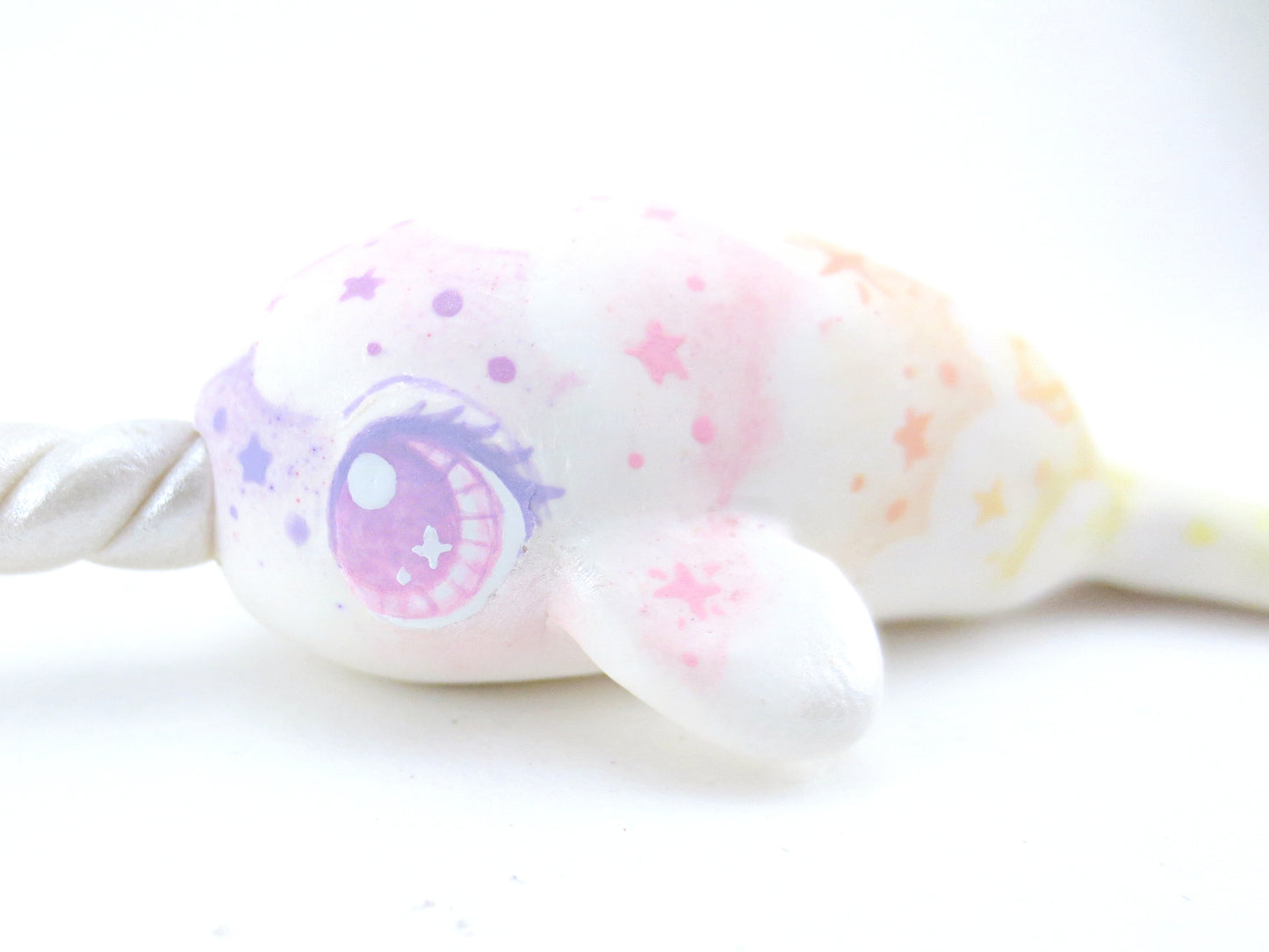 Sunset Cloud Stencil Narwhal Figurine - Polymer Clay Kawaii Animals