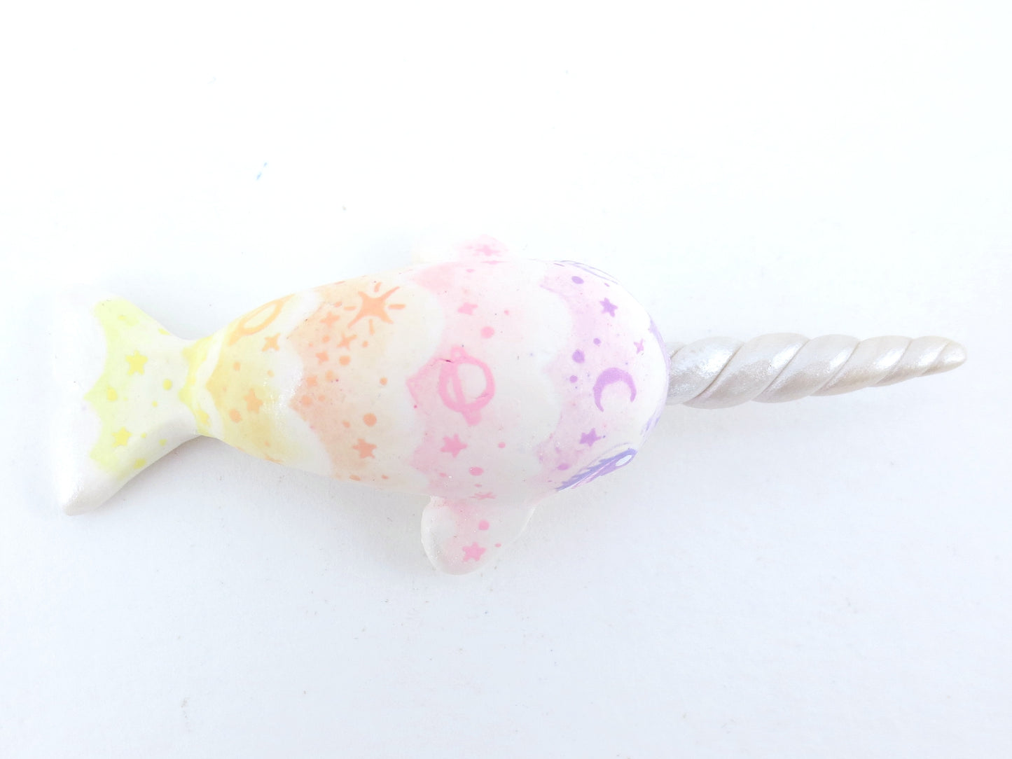 Sunset Cloud Stencil Narwhal Figurine - Polymer Clay Kawaii Animals