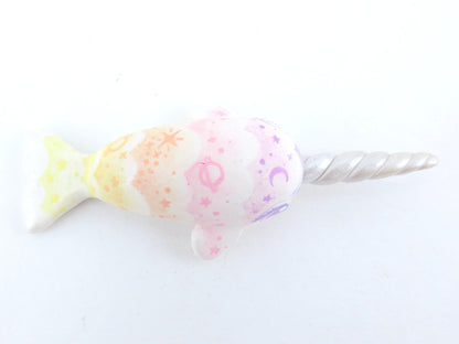 Sunset Cloud Stencil Narwhal Figurine - Polymer Clay Kawaii Animals