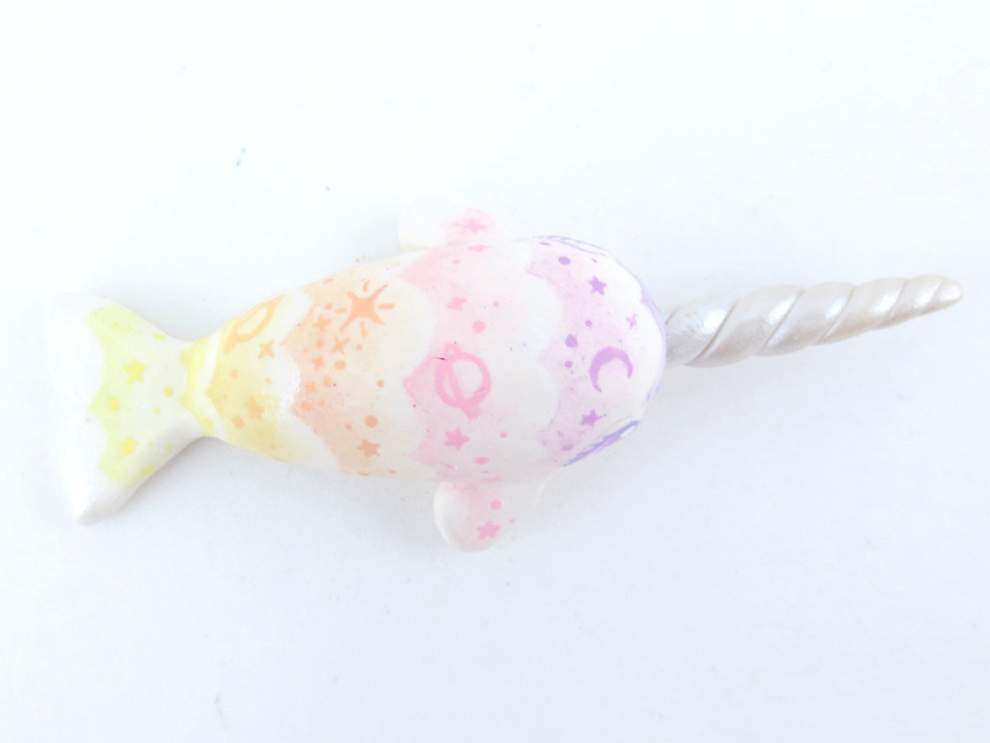 Sunset Cloud Stencil Narwhal Figurine - Polymer Clay Kawaii Animals