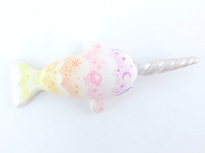 Sunset Cloud Stencil Narwhal Figurine - Polymer Clay Kawaii Animals