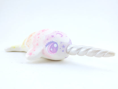 Sunset Cloud Stencil Narwhal Figurine - Polymer Clay Kawaii Animals